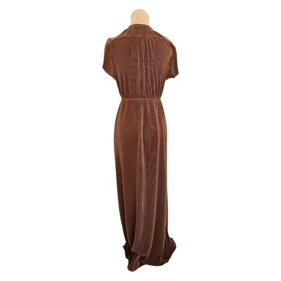 Baltic Born Athena Pleated Brown Short Sleeve Maxi Dress Sz M - Picture 6 of 11